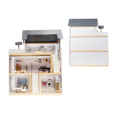 Maison de poupée en bois MDF + meubles 78cm LED noir