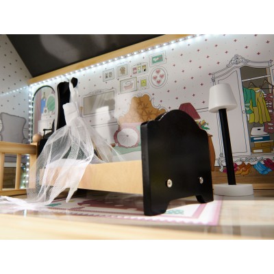Maison de poupée en bois MDF + meuble 122cm XXL LED