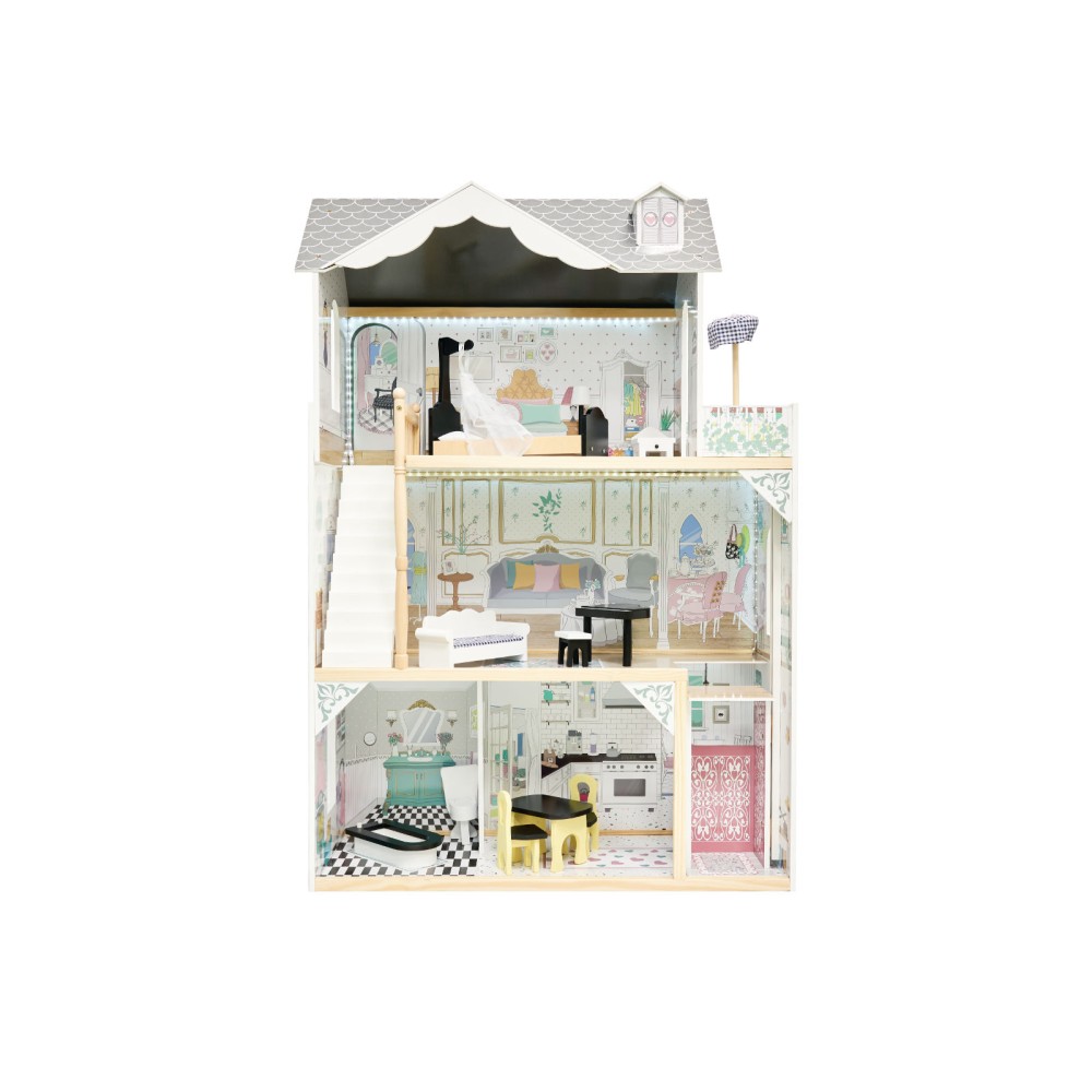 Maison de poupée en bois MDF + meuble 122cm XXL LED