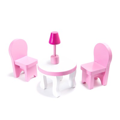 Maison de poupée en bois MDF + meuble 70cm rose LED