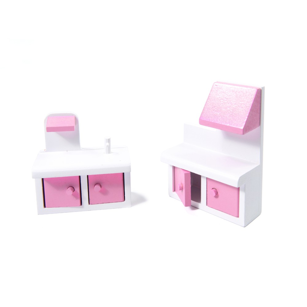 Maison de poupée en bois MDF + meuble 70cm rose LED