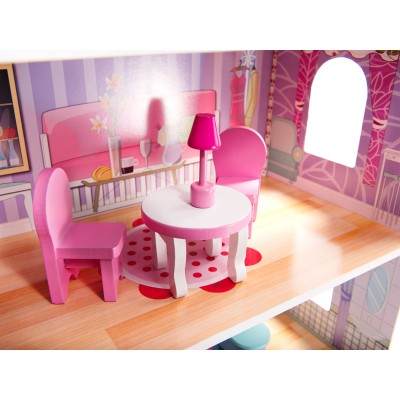 Maison de poupée en bois MDF + meuble 70cm rose LED