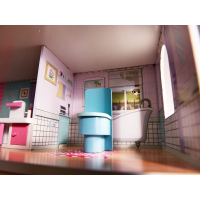 Maison de poupée en bois MDF + meuble 70cm rose LED