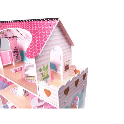 Maison de poupée en bois MDF + meuble 70cm rose LED