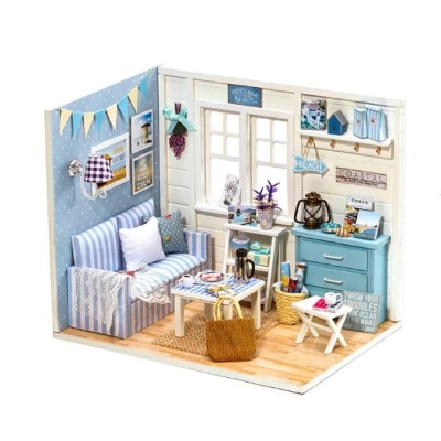 Maison de poupée en bois,LED pliable