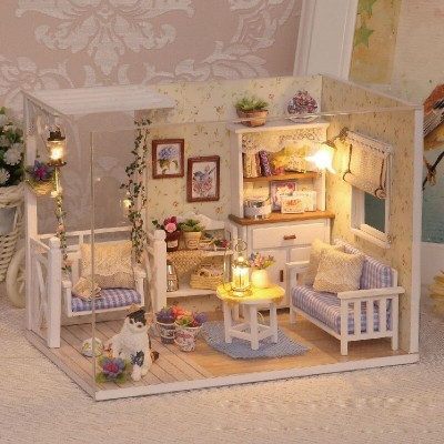 Maison de poupée en bois modèle rétro DIY