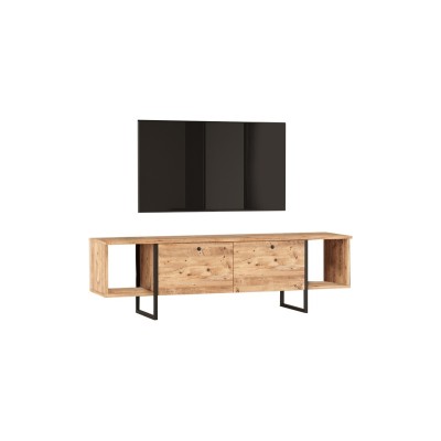 Meuble TV Oly métal noir et mélaminé teinte naturelle 160x14,5x33,1cm