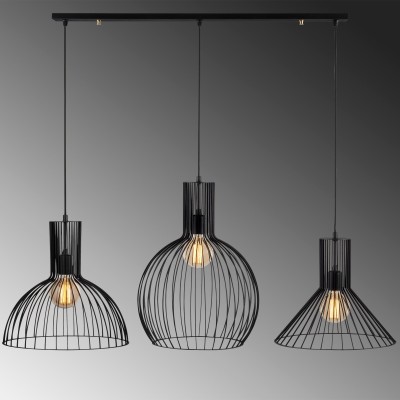 Suspension À Hauteur Réglable En Métal Fellini - 3 Suspensions - L.145 X H. 70/124 Cm