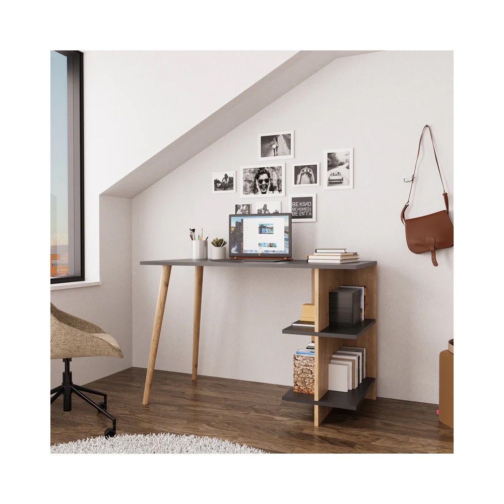 Bureau Volet bois chêne anthracite 114x56x76 cm