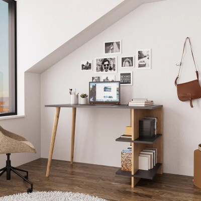 Bureau Volet bois chêne anthracite 114x56x76 cm