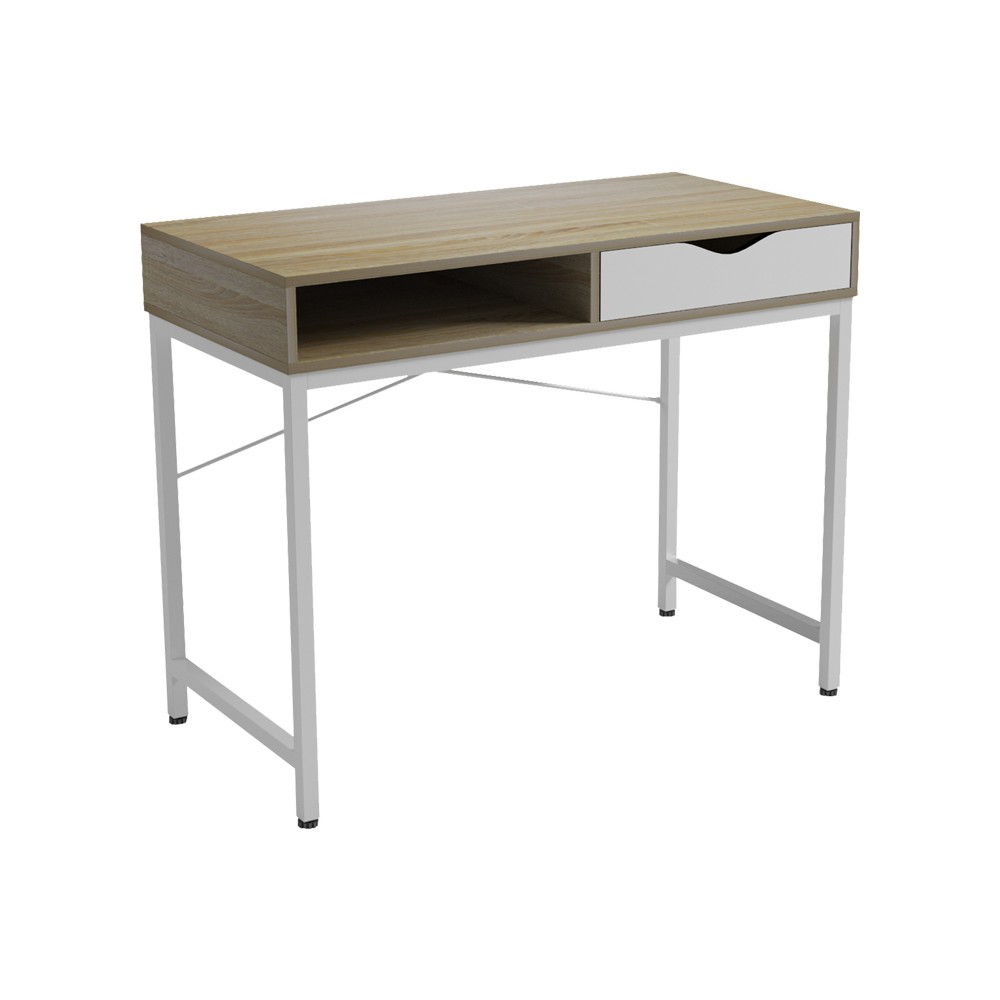 Bureau Kama bois sonoma blanc avec pieds métalliques blancs 95x48x76cm
