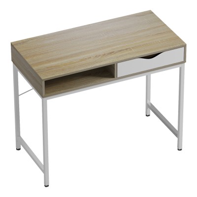 Bureau Kama bois sonoma blanc avec pieds métalliques blancs 95x48x76cm
