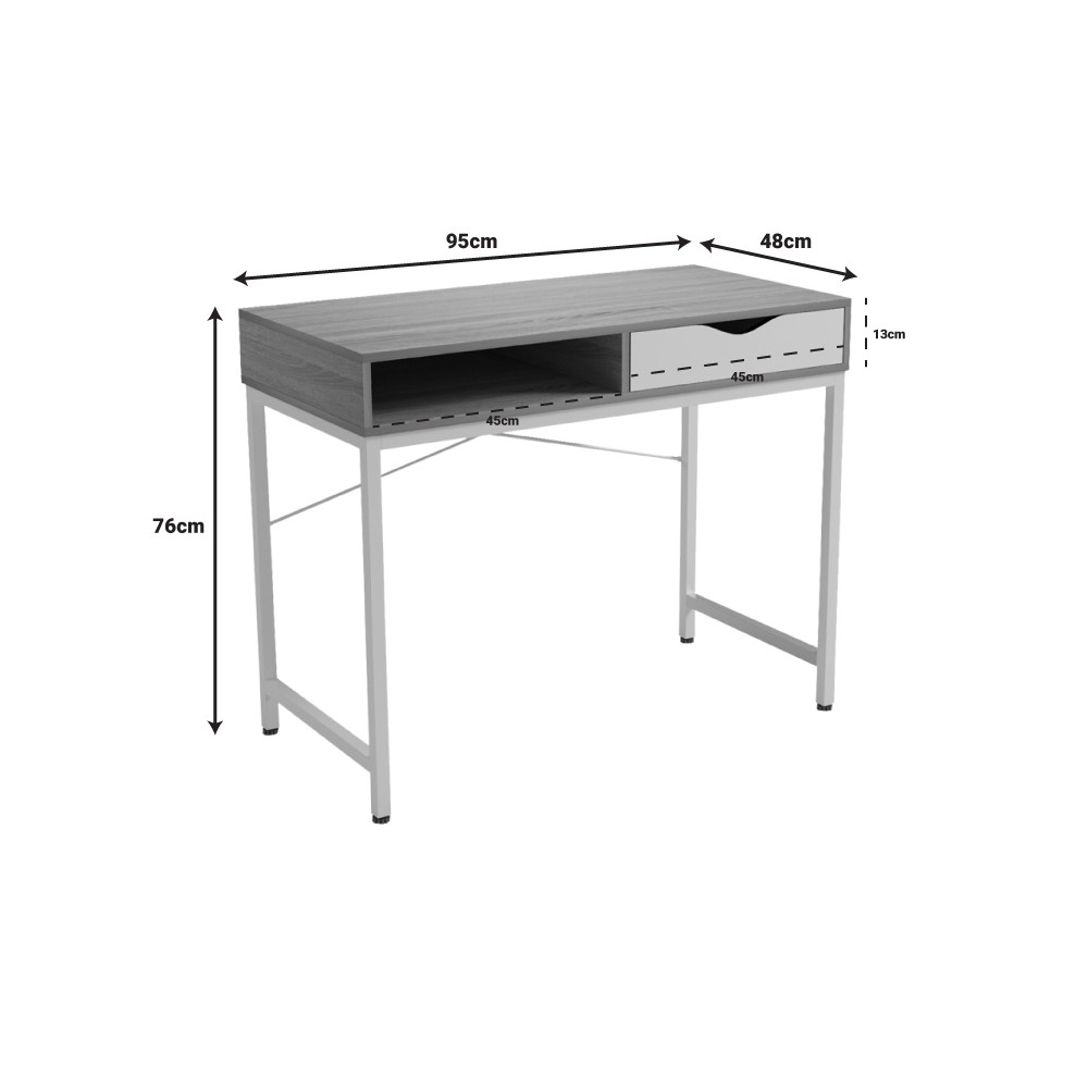 Bureau Kama bois gris sonoma avec pieds métalliques noirs 95x48x76cm
