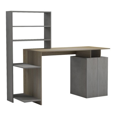 Bureau avec étagère et armoire Meza  bois gris  sonoma 146,3x55x128,8 cm