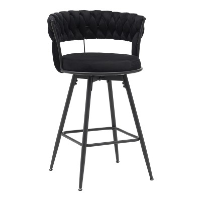 Tabouret de bar pivotant en velours noir avec pieds en métal noir 58x55x90 cm