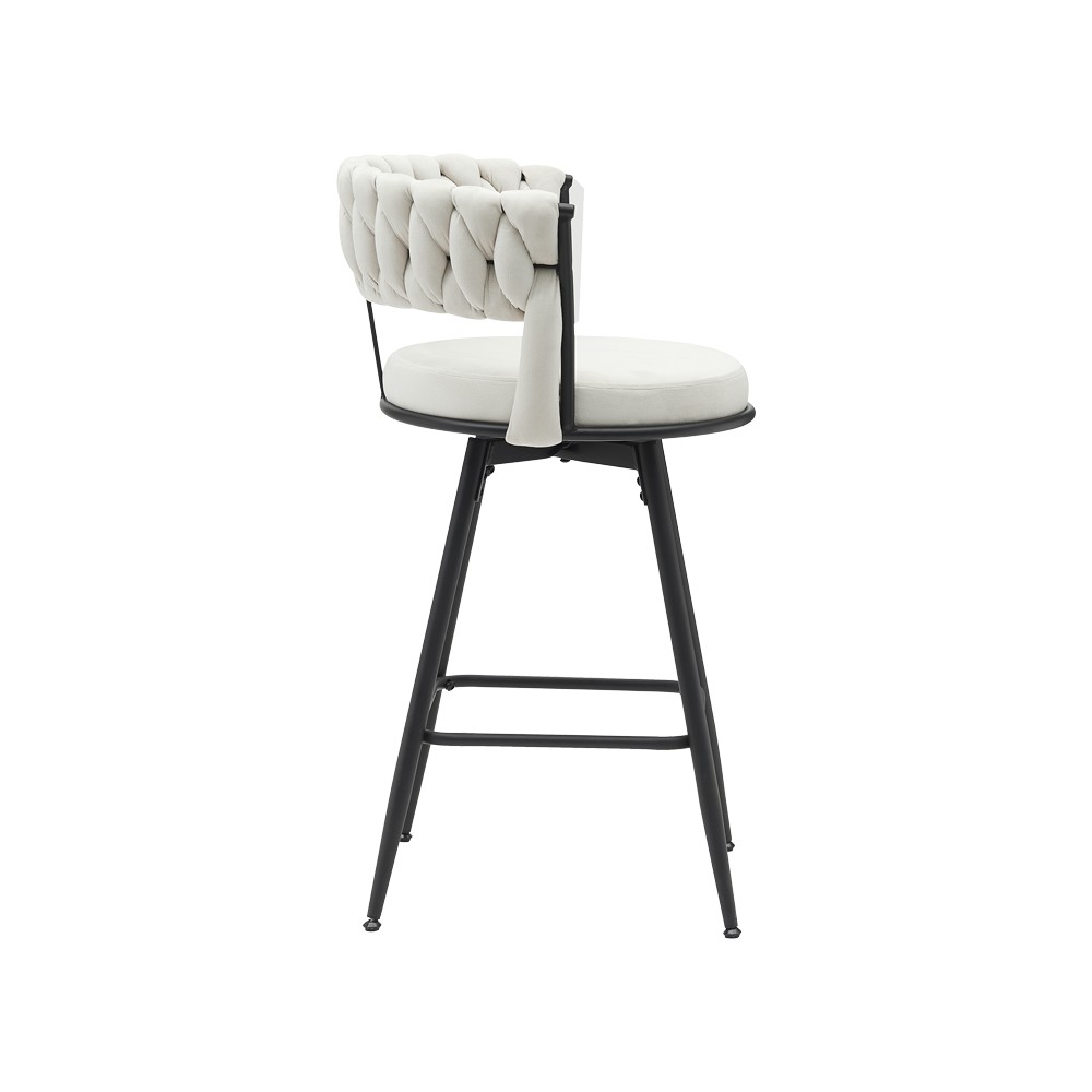 Tabouret de bar pivotant en velours beige avec pieds en métal noir 58x55x90 cm
